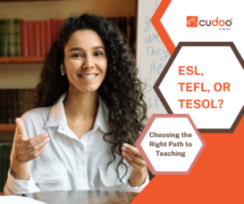 Image of a female with the text ESL, TEFL, or TESOL? Choosing the right path to teaching. 