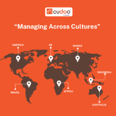 A global map with the words managing across cultures